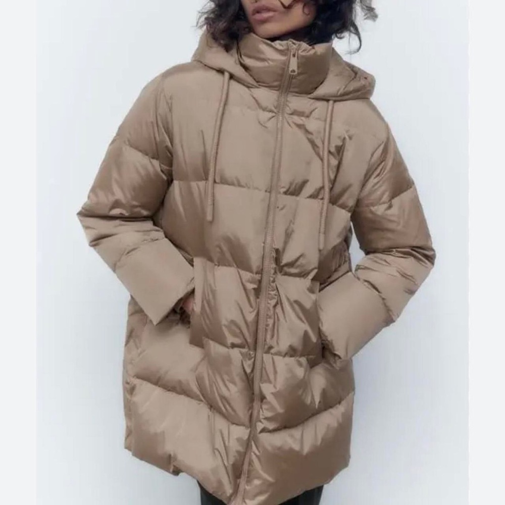 Zara Women's Tan Puffer Coat